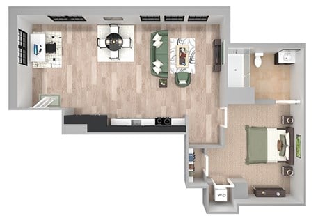 Floor plan for 1 bed, 1 bath, 575 sqft